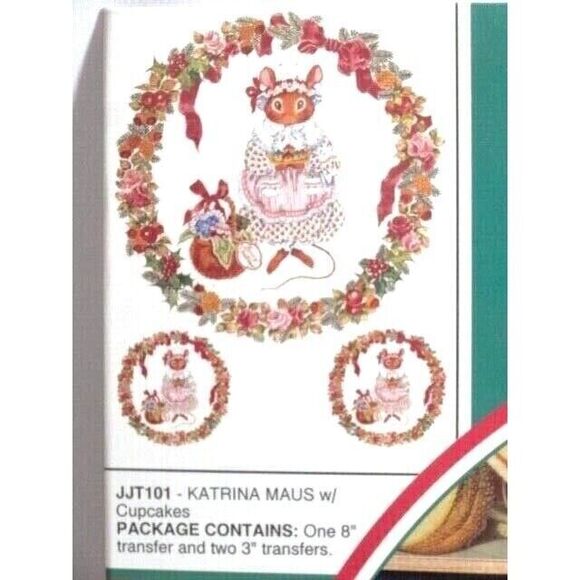 Julie's Journey Katrina Maus Mouse Holding Cupcakes Iron-On Transfers VTG Craft - Picture 2 of 2